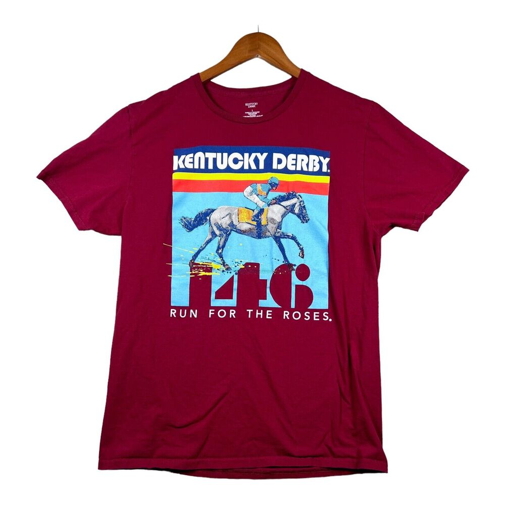 Kentucky Derby The Run for the Roses 146 Red Tee Race Horse Racing T Shirt L